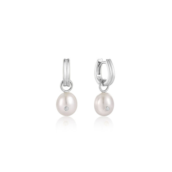 Picture of Pearl Drop Sparkle Huggie Hoop Earrings
