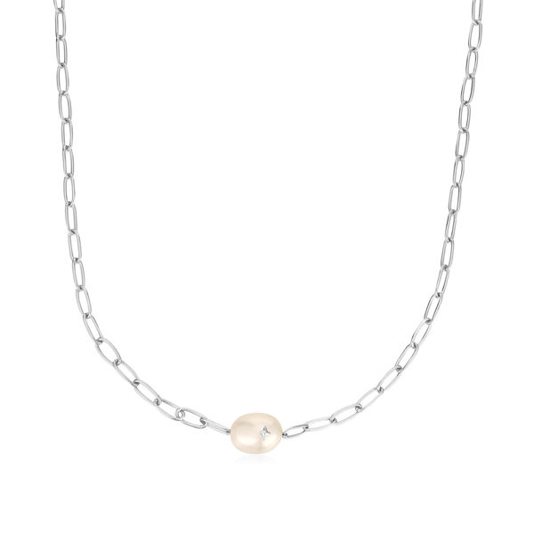 Picture of Silver Pearl Sparkle Chunky Chain Necklace