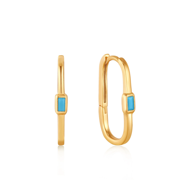 Picture of Gold Turquoise Oval Hoop Earrings