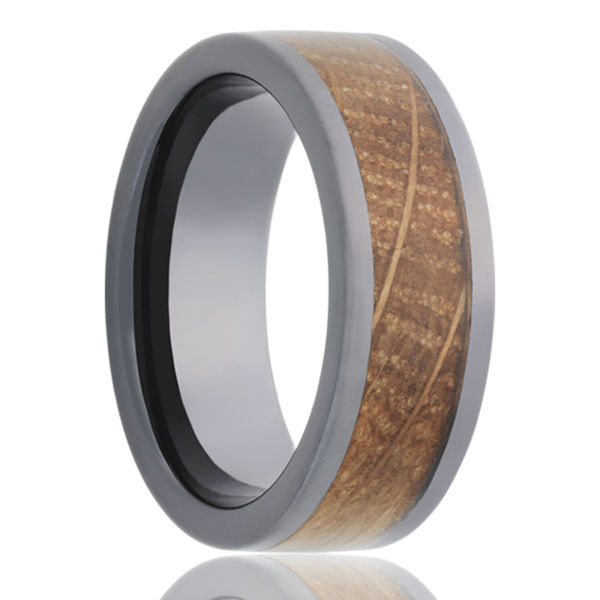 Picture of Black Ceramic and Whiskey Wood Inlay Ring