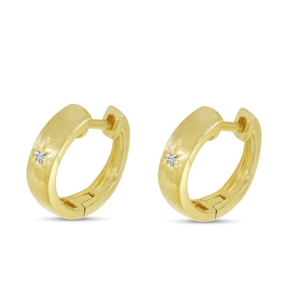 Picture of Single Diamond Star Brushed Gold Huggie Earrings